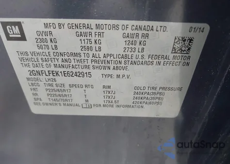 2014 Chevrolet Equinox 1Lt из США, поврежденный, VIN 2GNFLFEK1E6242915